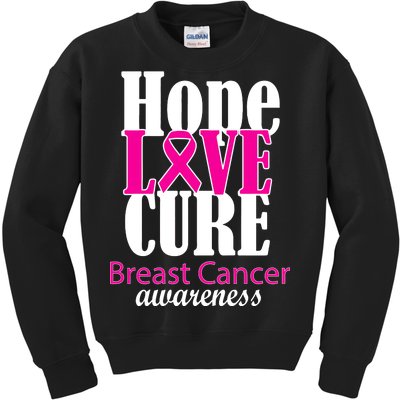 Hope Love Cure Breast Cancer Awareness Kids Sweatshirt