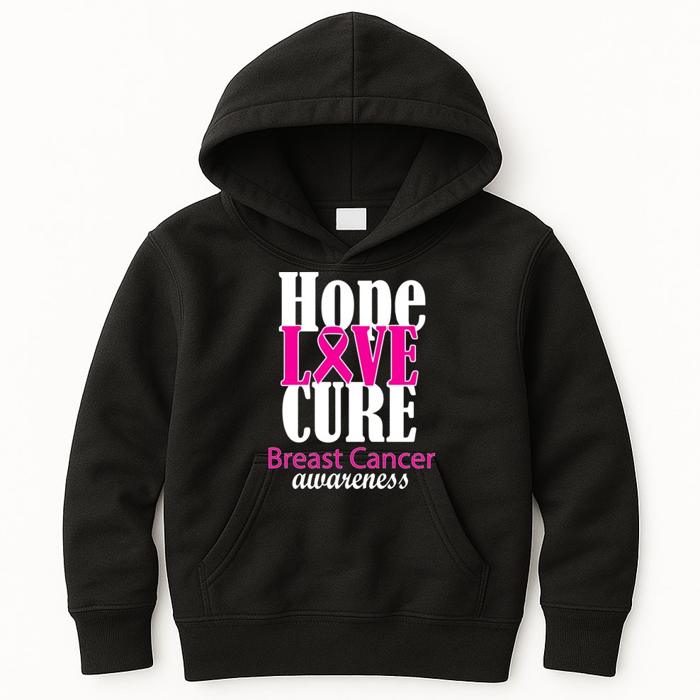 Hope Love Cure Breast Cancer Awareness Kids Hoodie