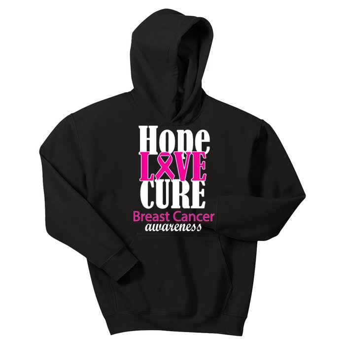 Hope Love Cure Breast Cancer Awareness Kids Hoodie