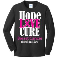 Hope Love Cure Breast Cancer Awareness Kids Long Sleeve Shirt