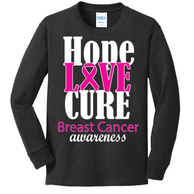 Hope Love Cure Breast Cancer Awareness Kids Long Sleeve Shirt