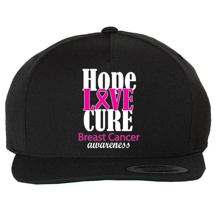 Hope Love Cure Breast Cancer Awareness Wool Snapback Cap