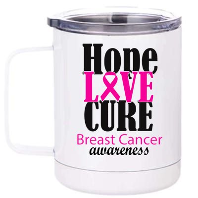 Hope Love Cure Breast Cancer Awareness 12 oz Stainless Steel Tumbler Cup