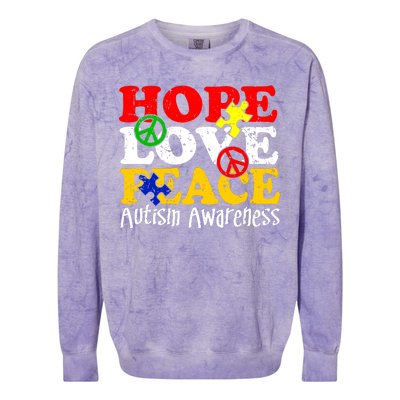 Hope Love Peace Autism Colorblast Crewneck Sweatshirt