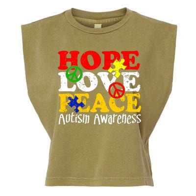 Hope Love Peace Autism Garment-Dyed Women's Muscle Tee