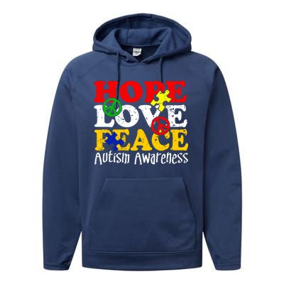 Hope Love Peace Autism Performance Fleece Hoodie