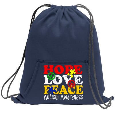 Hope Love Peace Autism Sweatshirt Cinch Pack Bag