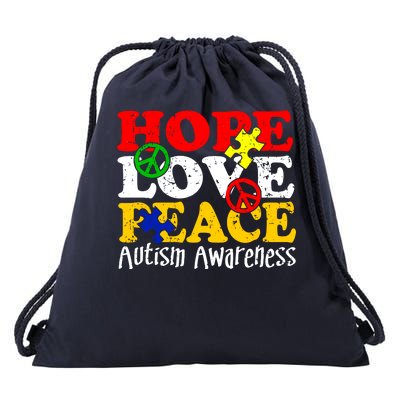 Hope Love Peace Autism Drawstring Bag