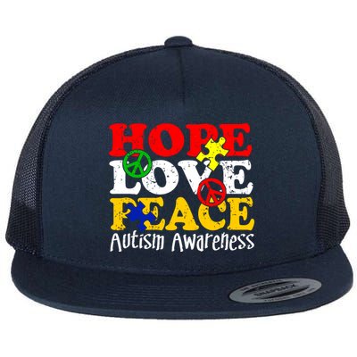 Hope Love Peace Autism Flat Bill Trucker Hat