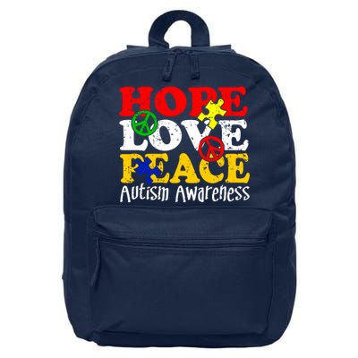 Hope Love Peace Autism 16 in Basic Backpack