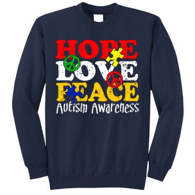 Hope Love Peace Autism Tall Sweatshirt