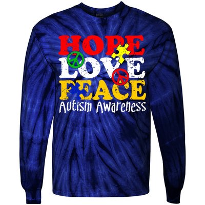 Hope Love Peace Autism Tie-Dye Long Sleeve Shirt