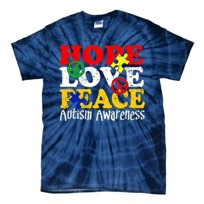 Hope Love Peace Autism Tie-Dye T-Shirt