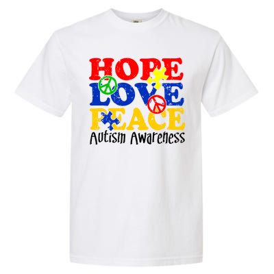 Hope Love Peace Autism Garment-Dyed Heavyweight T-Shirt