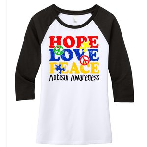 Hope Love Peace Autism Women's Tri-Blend 3/4-Sleeve Raglan Shirt