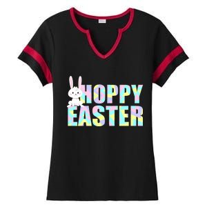 Hoppy Easter Colorful Happy Easter Bunny Ladies Halftime Notch Neck Tee