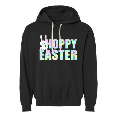 Hoppy Easter Colorful Happy Easter Bunny Garment-Dyed Fleece Hoodie
