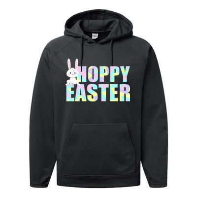 Hoppy Easter Colorful Happy Easter Bunny Performance Fleece Hoodie