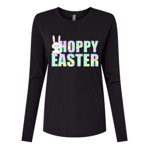 Hoppy Easter Colorful Happy Easter Bunny Womens Cotton Relaxed Long Sleeve T-Shirt