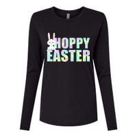 Hoppy Easter Colorful Happy Easter Bunny Womens Cotton Relaxed Long Sleeve T-Shirt