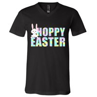 Hoppy Easter Colorful Happy Easter Bunny V-Neck T-Shirt