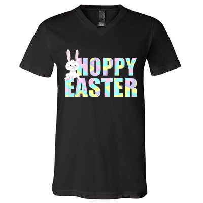 Hoppy Easter Colorful Happy Easter Bunny V-Neck T-Shirt