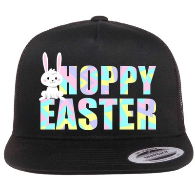 Hoppy Easter Colorful Happy Easter Bunny Flat Bill Trucker Hat