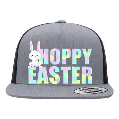 Hoppy Easter Colorful Happy Easter Bunny Flat Bill Trucker Hat