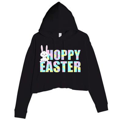 Hoppy Easter Colorful Happy Easter Bunny Crop Fleece Hoodie