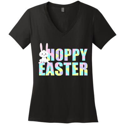 Hoppy Easter Colorful Happy Easter Bunny Women's V-Neck T-Shirt