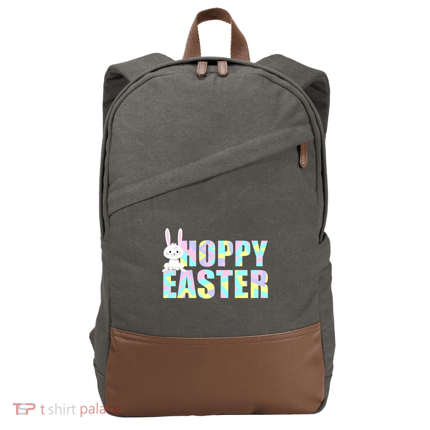 Hoppy Easter Colorful Happy Easter Bunny Cotton Canvas Backpack