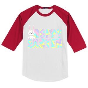 Hoppy Easter Colorful Happy Easter Bunny Kids Colorblock Raglan Jersey