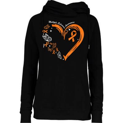 Heart Orange Ribbon Multiple Sclerosis Awareness Womens Funnel Neck Pullover Hood