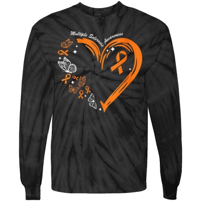 Heart Orange Ribbon Multiple Sclerosis Awareness Tie-Dye Long Sleeve Shirt
