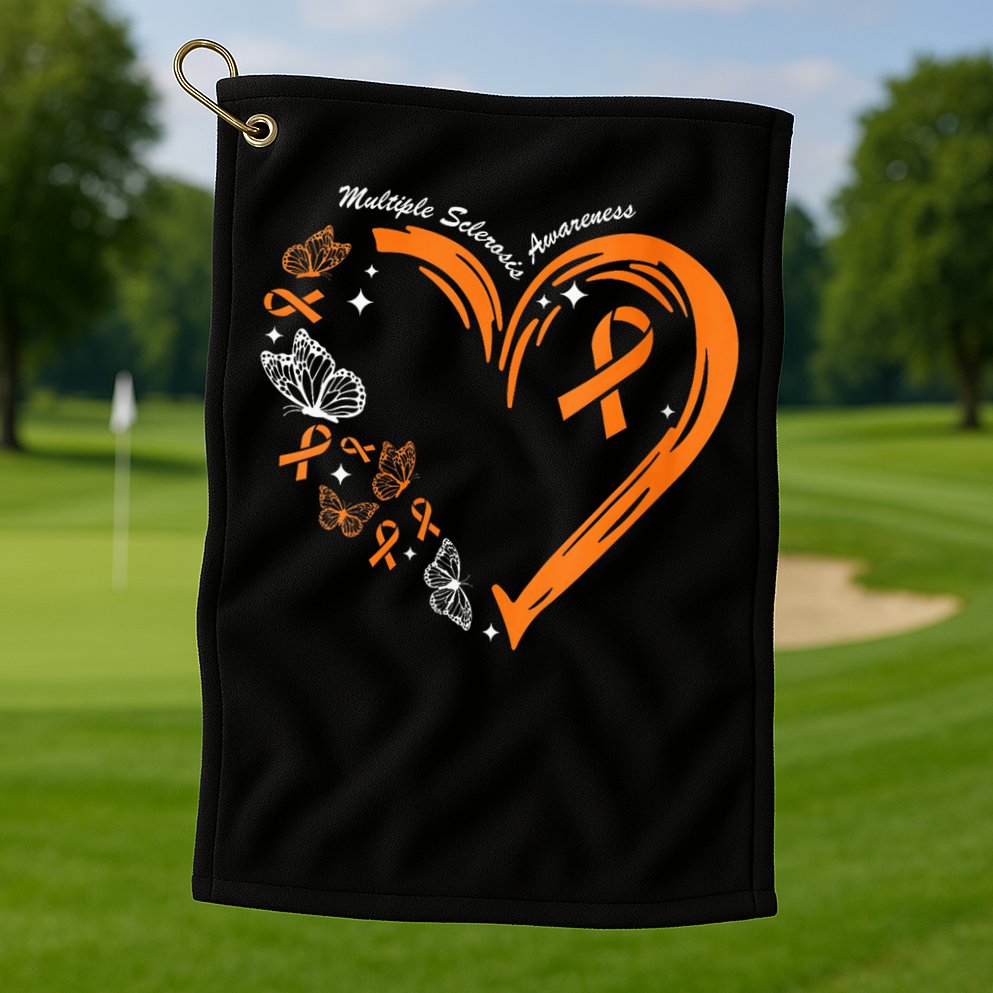 Heart Orange Ribbon Multiple Sclerosis Awareness Golf Towel