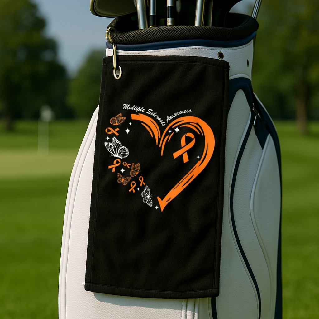 Heart Orange Ribbon Multiple Sclerosis Awareness Golf Towel