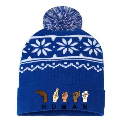 Hu One Race Statet Sign Language Respect Gift USA-Made Snowflake Beanie