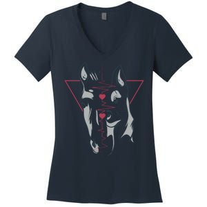 Horse And Dog Heartbeat Women's V-Neck T-Shirt