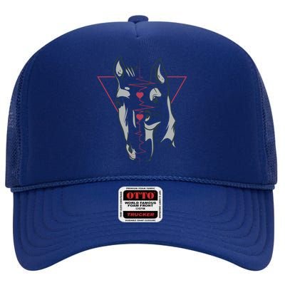 Horse And Dog Heartbeat High Crown Mesh Back Trucker Hat