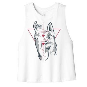 Horse And Dog Heartbeat Women's Racerback Cropped Tank