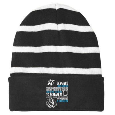 Horse Back Rider Striped Beanie with Solid Band