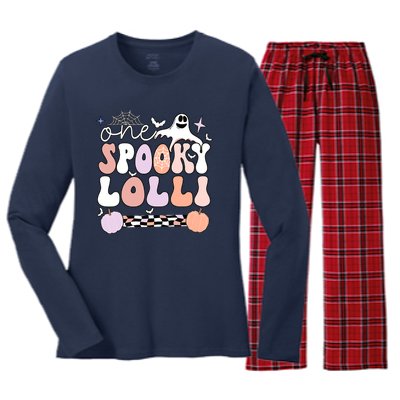 Halloween One Spooky Lolli Grandmother Groovy Women's Long Sleeve Flannel Pajama Set 