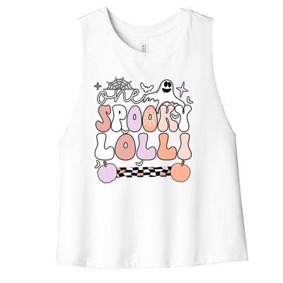 Halloween One Spooky Lolli Grandmother Groovy Women's Racerback Cropped Tank