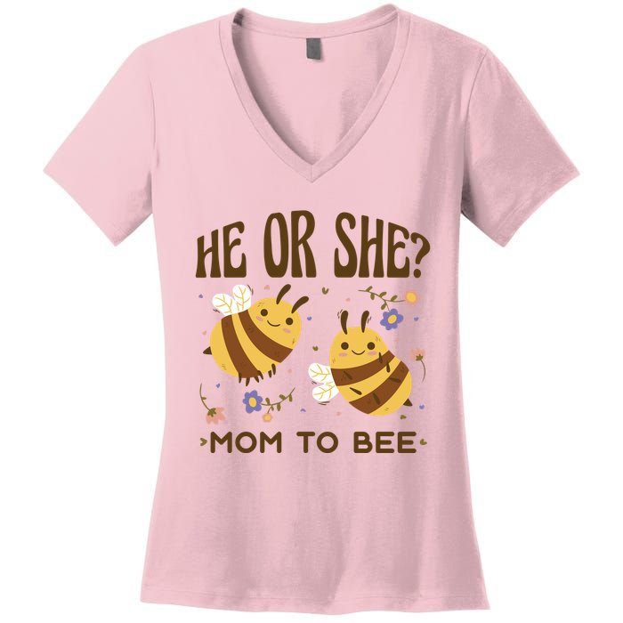 He Or She Mom To Bee Gender Reveal Women's V-Neck T-Shirt