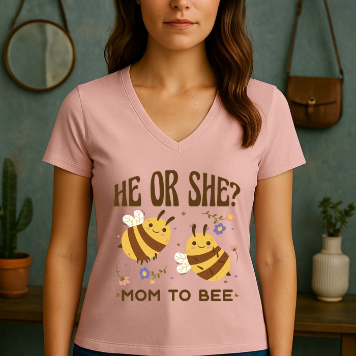 He Or She Mom To Bee Gender Reveal Women's V-Neck T-Shirt