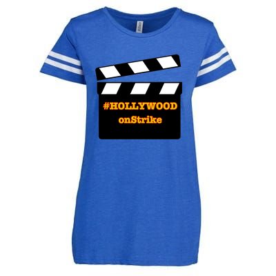 Hollywood On Strike Sag Aftra On Strike WGA Protest Background Actor On Strike Enza Ladies Jersey Football T-Shirt