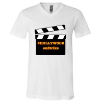 Hollywood On Strike Sag Aftra On Strike WGA Protest Background Actor On Strike V-Neck T-Shirt