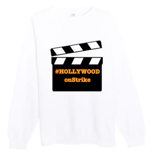 Hollywood On Strike Sag Aftra On Strike WGA Protest Background Actor On Strike Premium Crewneck Sweatshirt