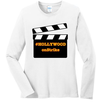 Hollywood On Strike Sag Aftra On Strike WGA Protest Background Actor On Strike Ladies Long Sleeve Shirt