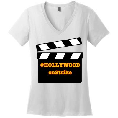 Hollywood On Strike Sag Aftra On Strike WGA Protest Background Actor On Strike Women's V-Neck T-Shirt